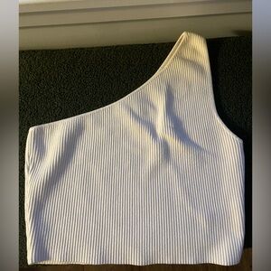 White Ribbed One-Shoulder Crop Top